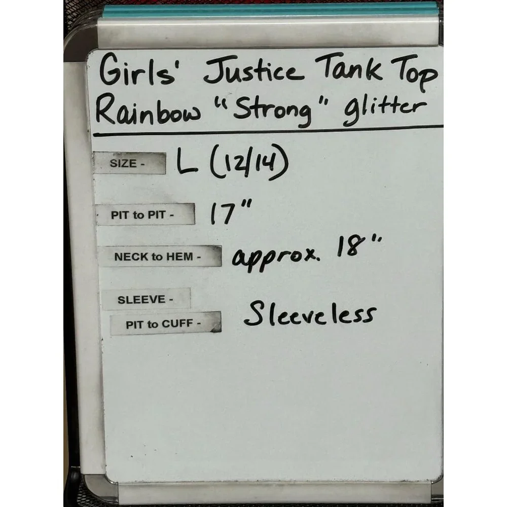 Girls' Justice Blue Tank Top Black Glitter STRONG Neon Rainbow NWT Size Lg 12/14
